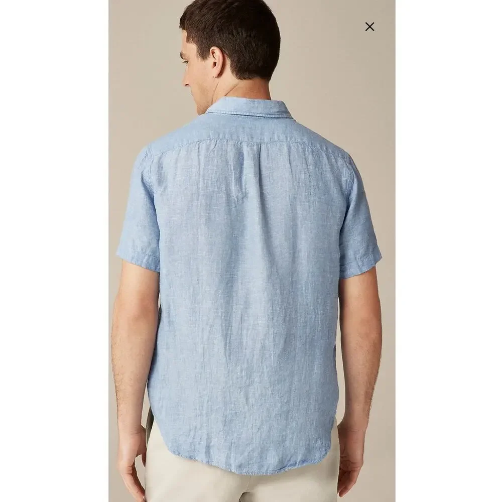NWOT J. Crew Short-Sleeve Baird McNutt Irish Linen Shirt Blue XL